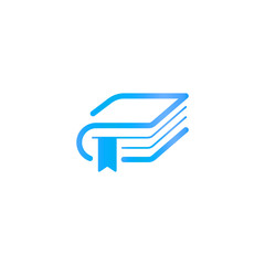 Book with a bookmark, education logo template. Library or publisher logotype. Abstract silhouette in linear style, vector clip art. Bookstore blue line art icon on white background, minimalism.