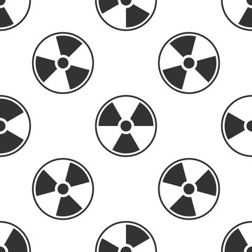 Radioactive icon seamless pattern on white background. Radioactive toxic symbol. Radiation Hazard sign. Flat design. Vector Illustration