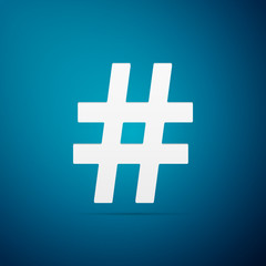 Fototapeta premium Hashtag icon isolated on blue background. Social media symbol. Modern UI website navigation. Flat design. Vector Illustration