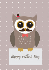 Fototapeta premium Owl Happy Father's Day in brown with black,white and gold metallic colors palette vector illustration card template on a dot pattern background