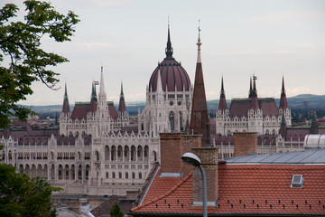 Close up of the Hungarian Parliament building in cloud weather