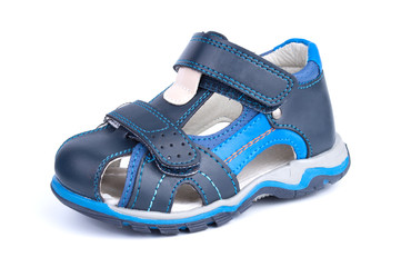 One of blue baby sandals shoes isolated on white background