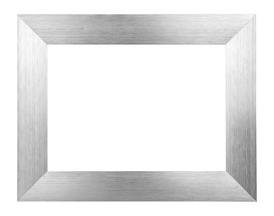 Silver brushed metal image frame on white background