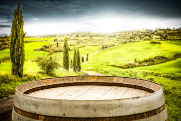 Fototapeta premium desk of free space and spring landscape of tuscany. 