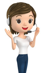 3D illustration character - A woman wearing a T-shirt explains.