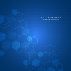 Technology background with hexagons. Molecular structure and chemical compounds.