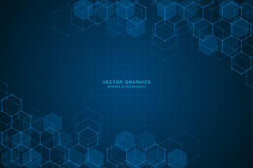 Obraz premium Technologia tło z sześciokątami. Budowa molekularna i związki chemiczne.