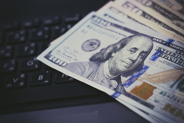 Dollar currency, American Dollars Cash Money with Keybord Computer, Business Success concept.