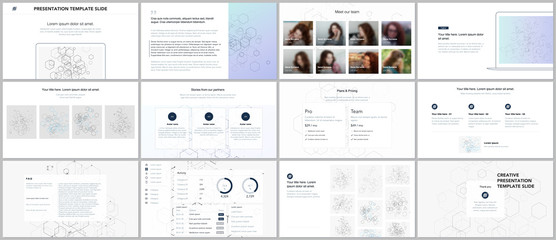 Minimal presentations, portfolio templates. Blue color elements on white. Brochure cover vector design. Presentation slides for flyer, leaflet, brochure, report, marketing. Social network concept.
