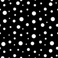 Dark seamless vector pattern with dots. Black and white background.