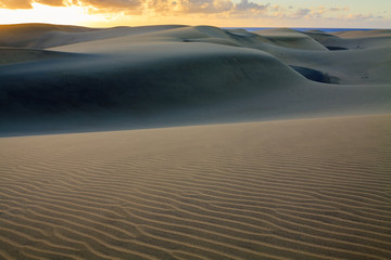 Fototapeta na wymiar Rippled and smooth sand of dunes of Maspalomas in Gran Canaria.