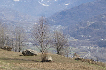 Moved ground of a cultivated field with a beautiful background