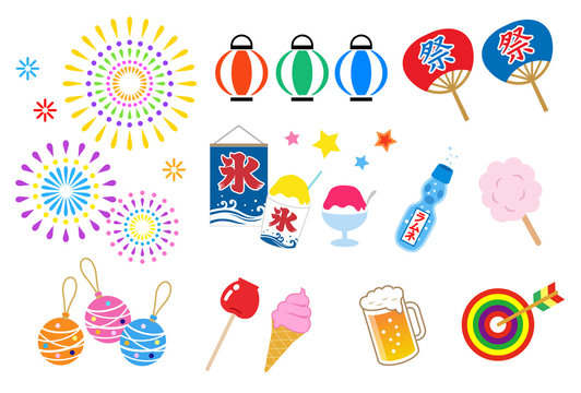 夏祭り イラストアイコン セット Stock ベクター Adobe Stock 夏祭り イラストアイコン セット Stock ベクター Adobe Stock