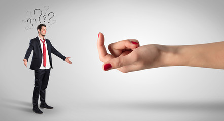 Businessman in an affair with kisses on his face and question concept
