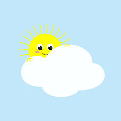 Cute sun looking out from behind a cloud. Vector illustration