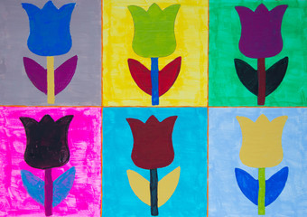 Hand painted tulips in bright colors