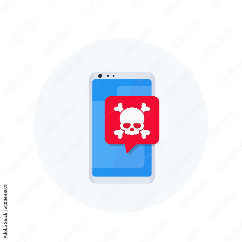 Sticker malware, spam, fraud, insecure connection, online scam, mobile virus vector icon