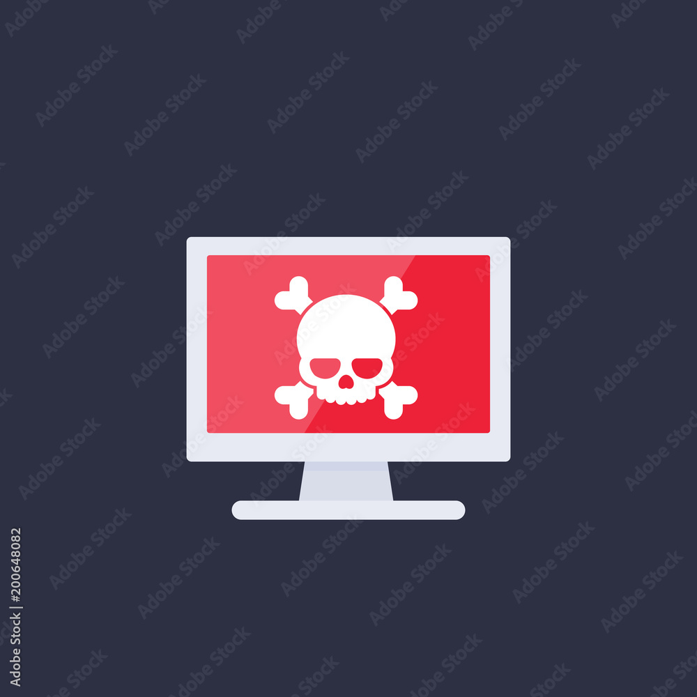 Sticker malware, spam, online scam, computer virus, security threat icon