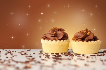 Close up of a delicious colorful baked sugar cake with star background 