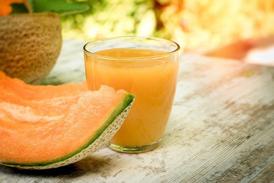 Fresh, tasty and juicy melon - cantaloupe and melon juice (smoothie) 
