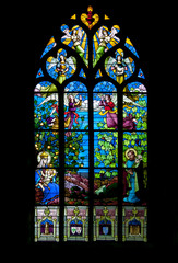 Rochefort-en-terre. Vitrail de l'&eacute;glise coll&eacute;giale Notre-Dame-de-la-Tronchaye. Morbihan. Bretagne 