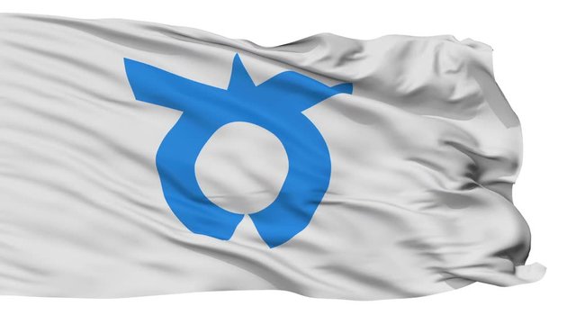Otsuki flag, Yamanashi prefecture, realistic animation isolated on white seamless loop - 10 seconds long (alpha channel is included)