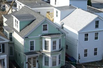 high angle view of old houses in residential area