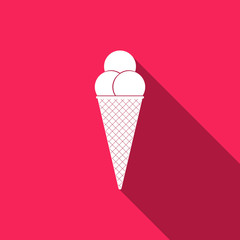 Ice cream in waffle cone icon isolated with long shadow. Flat design. Vector Illustration