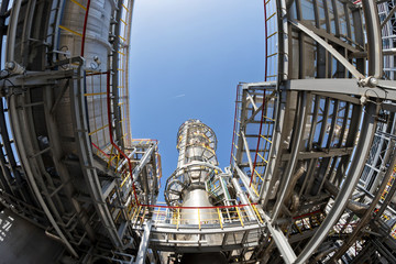 View of the shop of the refinery from the bottom up