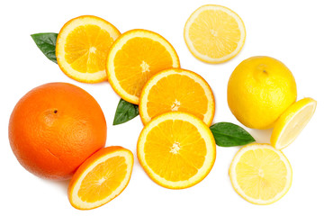 Obraz premium Oranges and lemons isolated on white