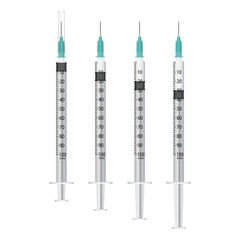 Vector set of insulin syringe with needle, isolated on white