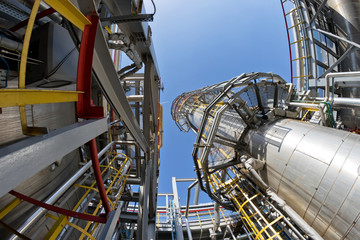 Obraz premium View of the shop of the refinery from the bottom up