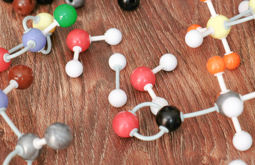 Closeup models of molecules from a plastic constructor.