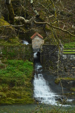 Beautiful Waterfall With Silk Effect In Gorbeia Natural Park. Waterfall Nature Landscapes. March 26, 2018. Gorbeia Natural Park. Urigoiti Basque Country. Spain.