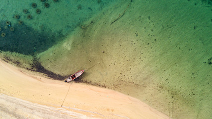 Taxi boat anchorage at beach, Koh Mak, Trat (photo from drone)
