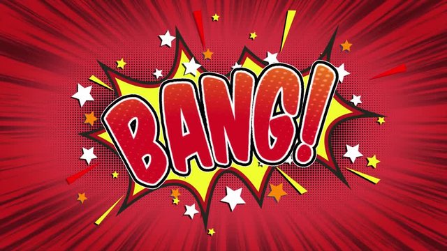 Bang Word Retro Cartoon Comic Bubbles Popup Style Expressions Colored Bomb and Smoke Strip Dotted and red Speed Radial line Seamless loop Animation black / green screen 4k doodle background