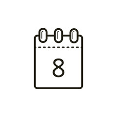 black and white linear icon of the tear-off calendar with number eight