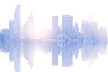 Fototapeta na wymiar City skyline abstract multiple reflection.