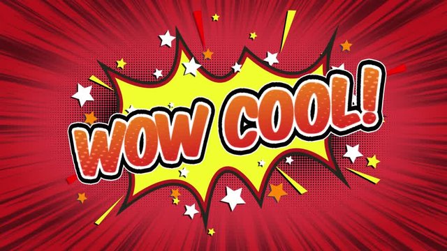 wow cool Word Retro Cartoon Comic Bubbles Popup Style Expressions Colored Bomb and Smoke Strip Dotted and red Speed Radial line Seamless loop Animation black / green screen 4k doodle background