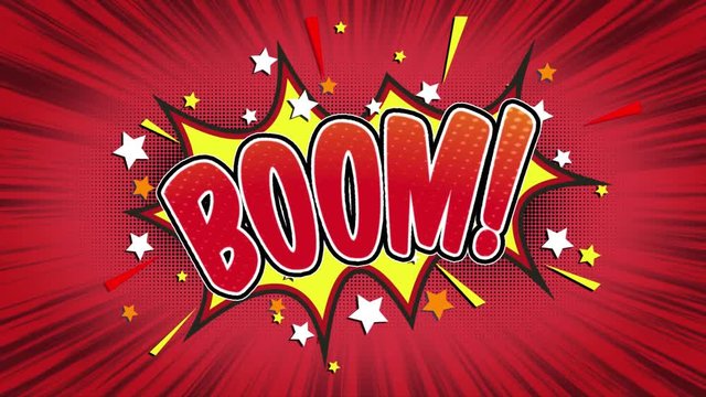 boom Word Retro Cartoon Comic Bubbles Popup Style Expressions Colored Bomb and Smoke Strip Dotted and red Speed Radial line Seamless loop Animation black / green screen 4k doodle background