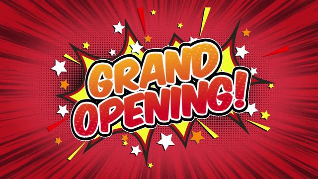 grand opening Word Retro Cartoon Comic Bubbles Popup Style Expressions Colored Bomb and Smoke Strip Dotted and red Speed Radial line Seamless loop Animation black / green screen doodle background