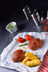 vegetable French fries with herb quark and tomatoes