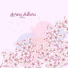 Spring Background with Sakura Blossom Trees