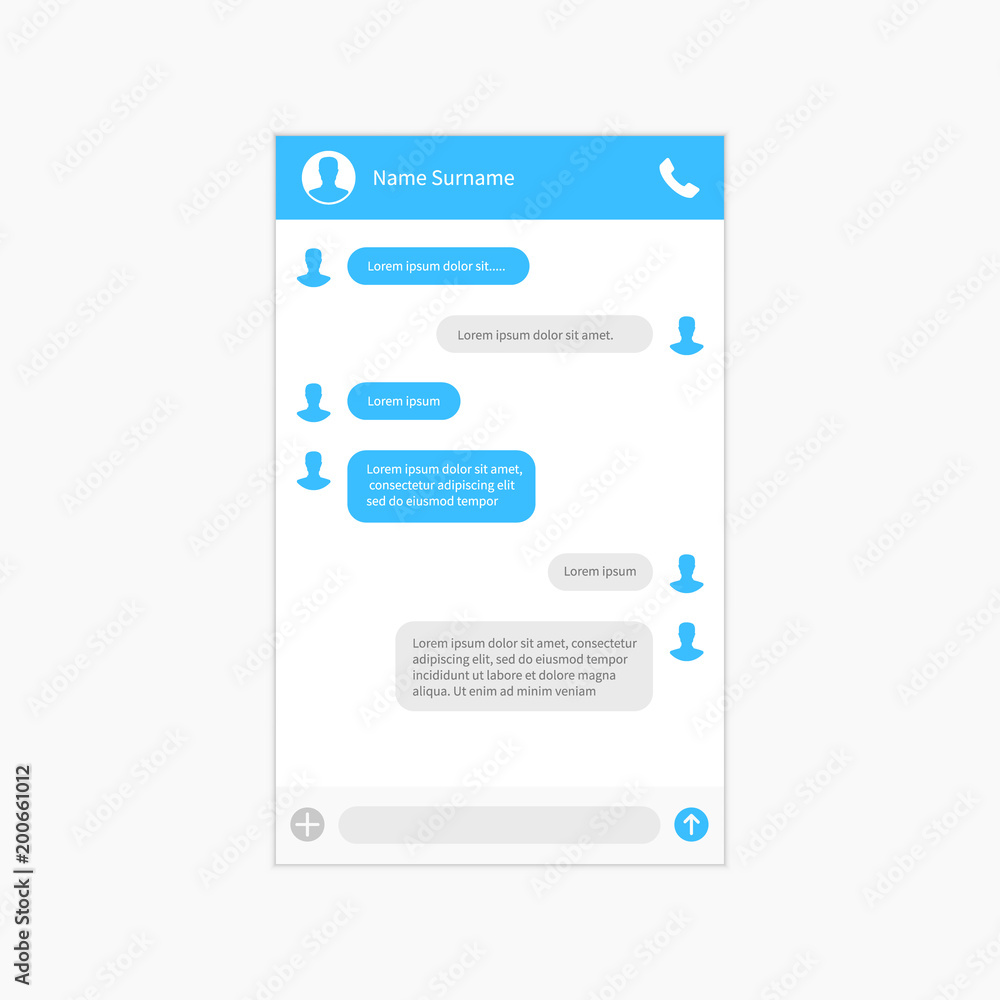 Poster chat app template whith mobile keyboard. social network concept. vector illustration. message.