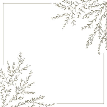 Wreath of twigs and leaves vector. Template for wedding invitati