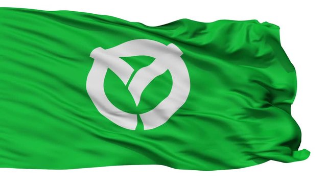 Sanda flag, Hyogo prefecture, realistic animation isolated on white seamless loop - 10 seconds long (alpha channel is included)