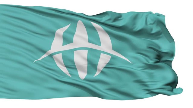 Sanyo flag, Yamaguchi prefecture, realistic animation isolated on white seamless loop - 10 seconds long (alpha channel is included)