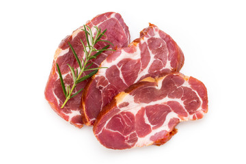 Fresh pig crude meat with rosemary.