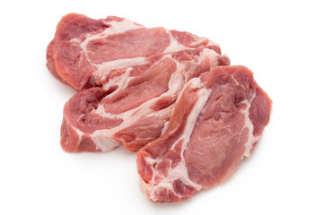 Meat pork slices isolated on the white background.