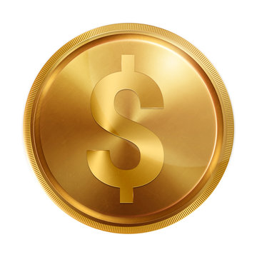 Image of a coin with a banking dollar sign on a white background, isolate. The dollar symbol of the dollar. Symbols of currencies, illustrations, 3d. Business.
